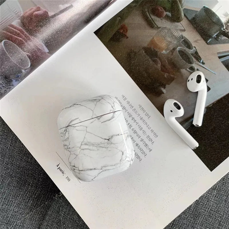 Hard white marble PC protective case for Apple AirPods 1 and AirPods 2 wireless earphones