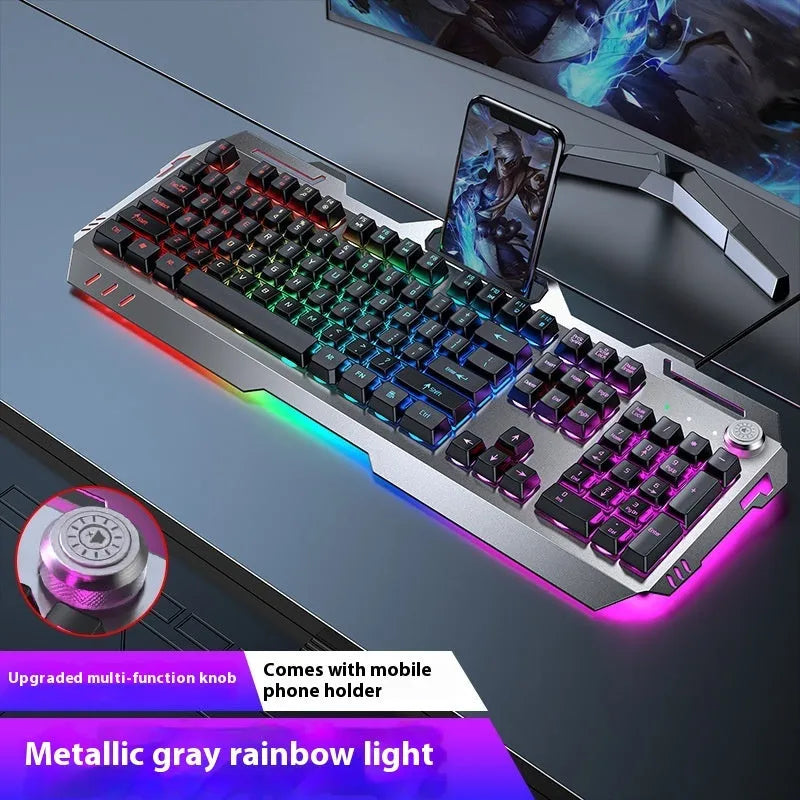 Aluminium alloy mechanical keyboard with backlit keys in gaming dimensions with optional mouse and headset