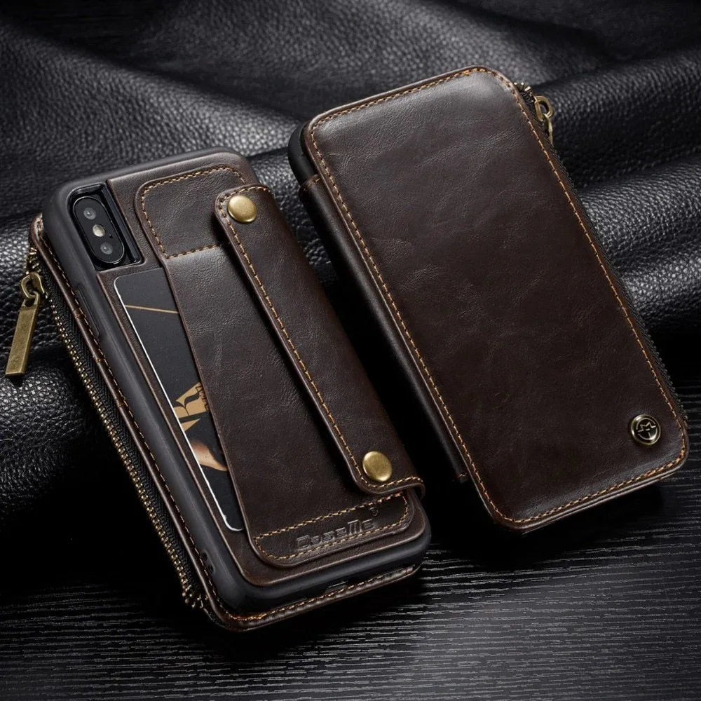 Black PU leather flip phone case for Samsung Galaxy Note 9 shown open and closed.