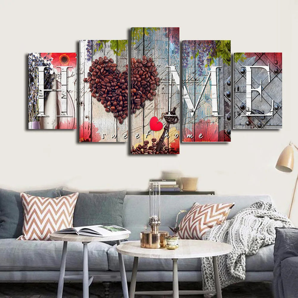 Red Home Sweet Home oil painting decoration board set in no frame style, five boards in Size S or Size M