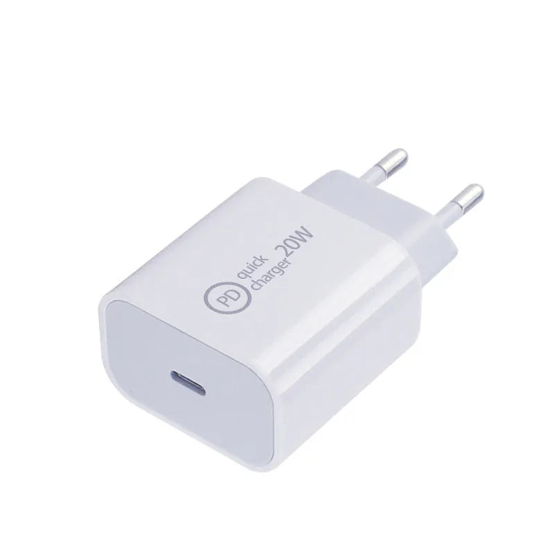 20W PD Type-C USB-C wall charger with 1 metre C-to-C cable in international plug options