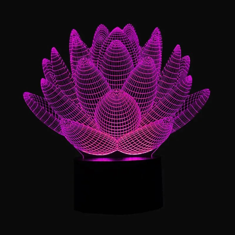Modern lotus-shaped acrylic night light with touch switch and LED illumination.