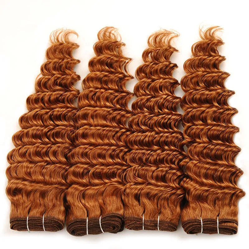 Human hair deep wave brown extensions 100g bulk bundle 8-26 inch length