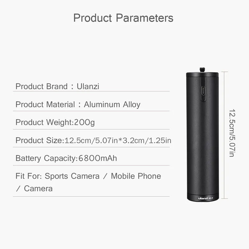 Black aluminium alloy portable power bank showing its slim 12.5cm length.
