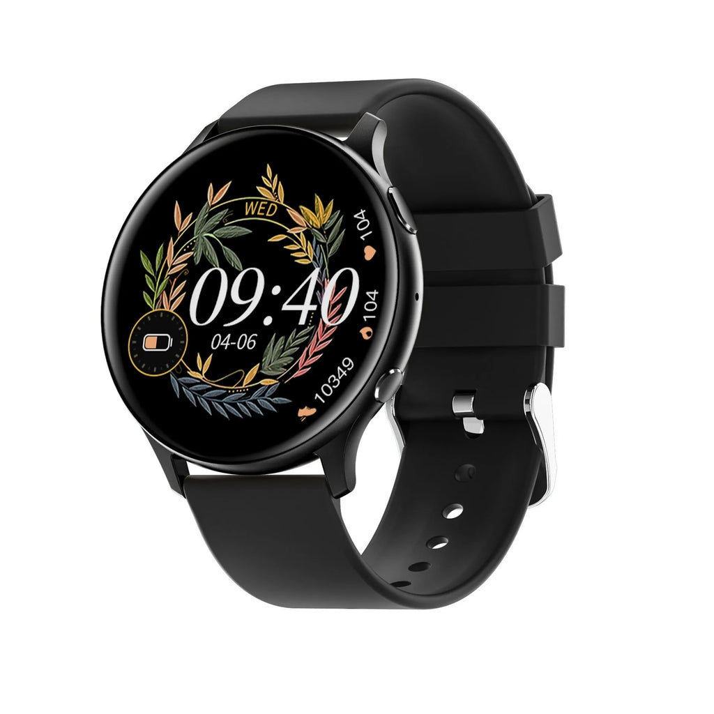 Smart Bluetooth call heart rate blood oxygen sleep monitoring smartwatch with 1.32 inch TFT screen and black silicone strap