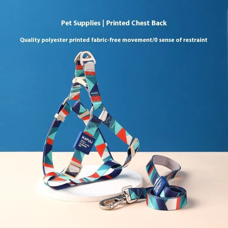Blue dog vest with haulage rope and chest strap for pet walking control
