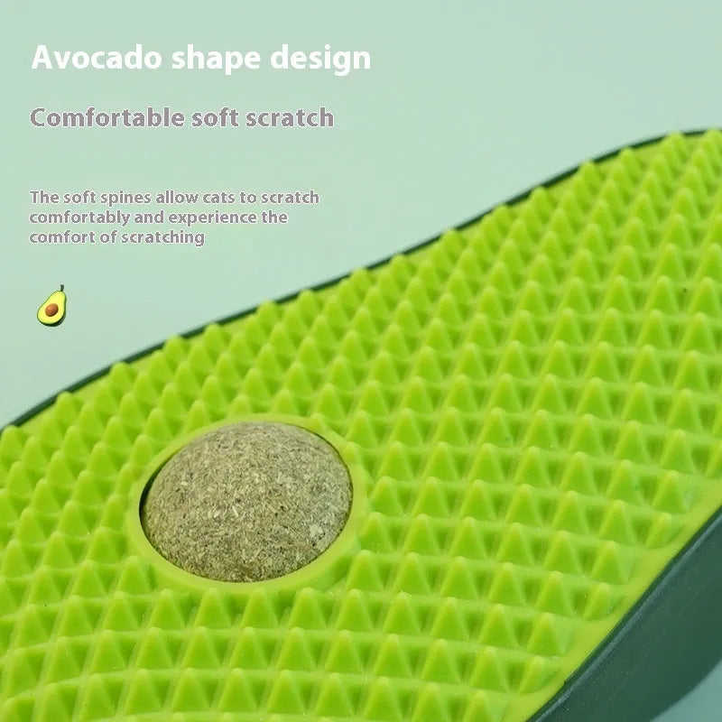 Green avocado-shaped cat scratching toy with sisal scratching surface measuring 13.5cm long