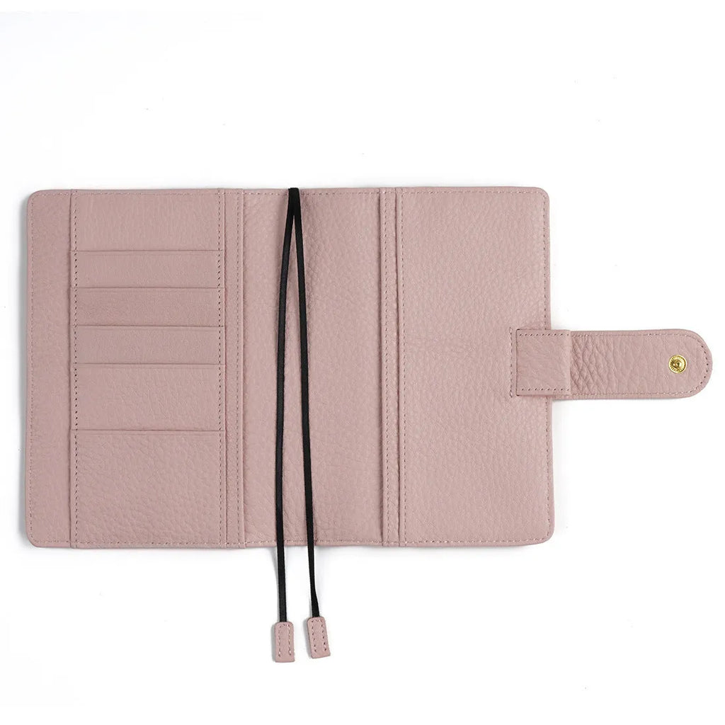 A6 loose-leaf diary with cowhide leather cover showing lychee pattern texture