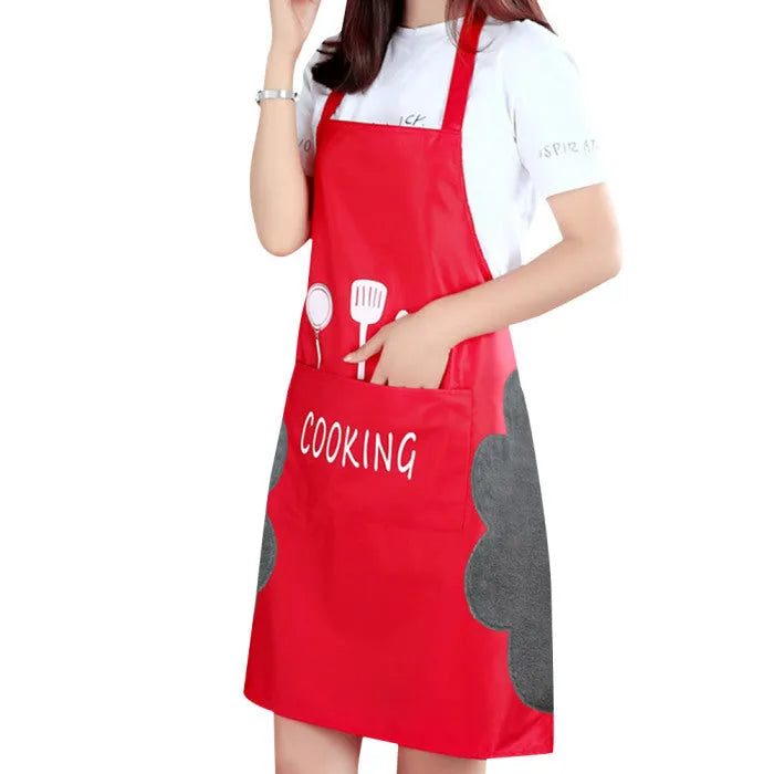 Korean style waterproof sleeveless apron with coral velvet trim in various colours