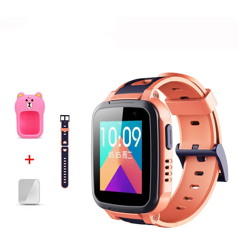 SE5Plus blue and pink children's smartwatch with stainless steel band on wrist