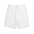 Men's light blue denim shorts with a straight-leg, five-point design and zipper fly.