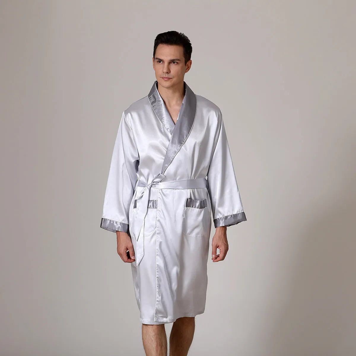 Men's lightweight summer bathrobe in rayon polyester available in multiple colours and continental sizes.