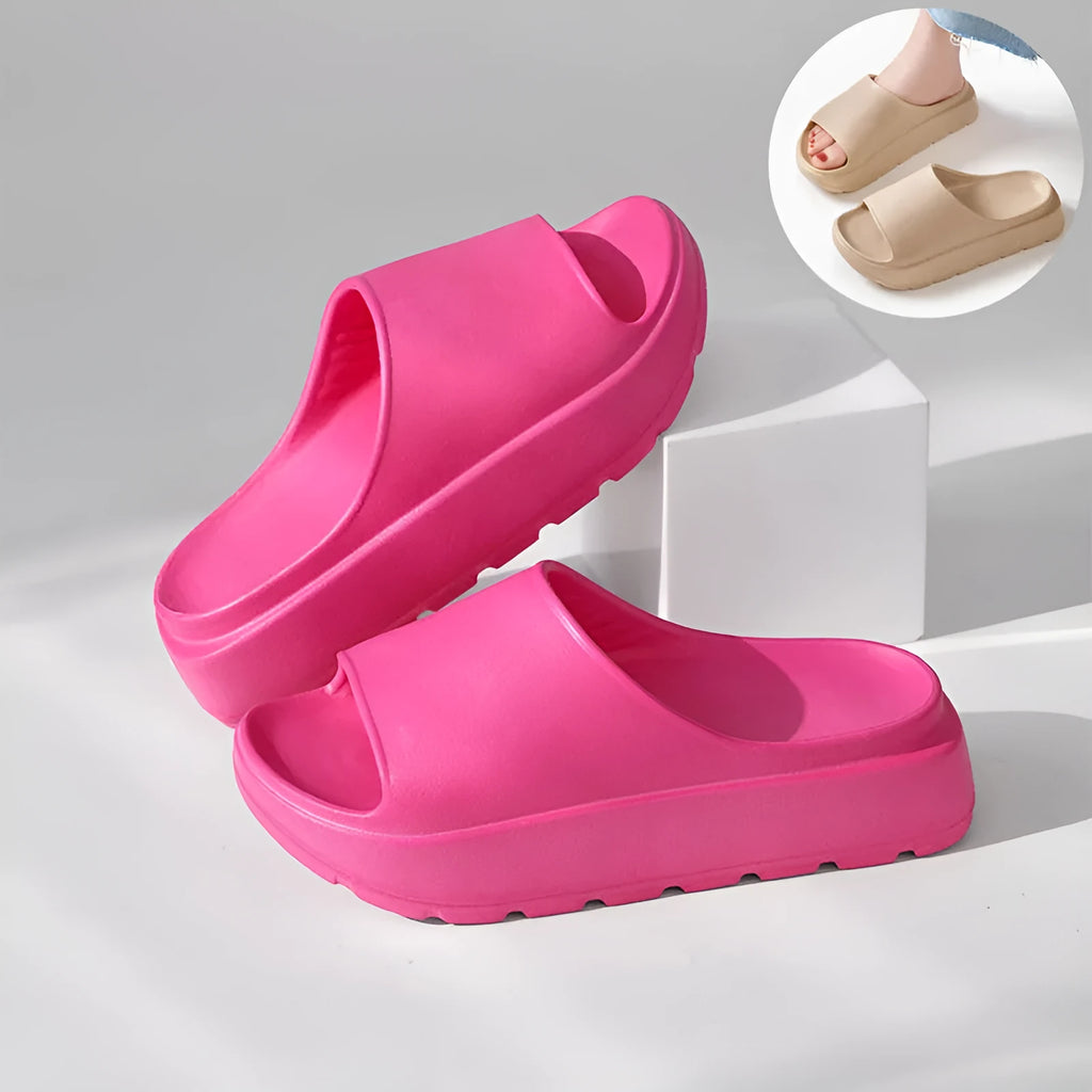 Women's fish mouth slippers with thick 5.5cm sole in beige, black, khaki and rose red colour options