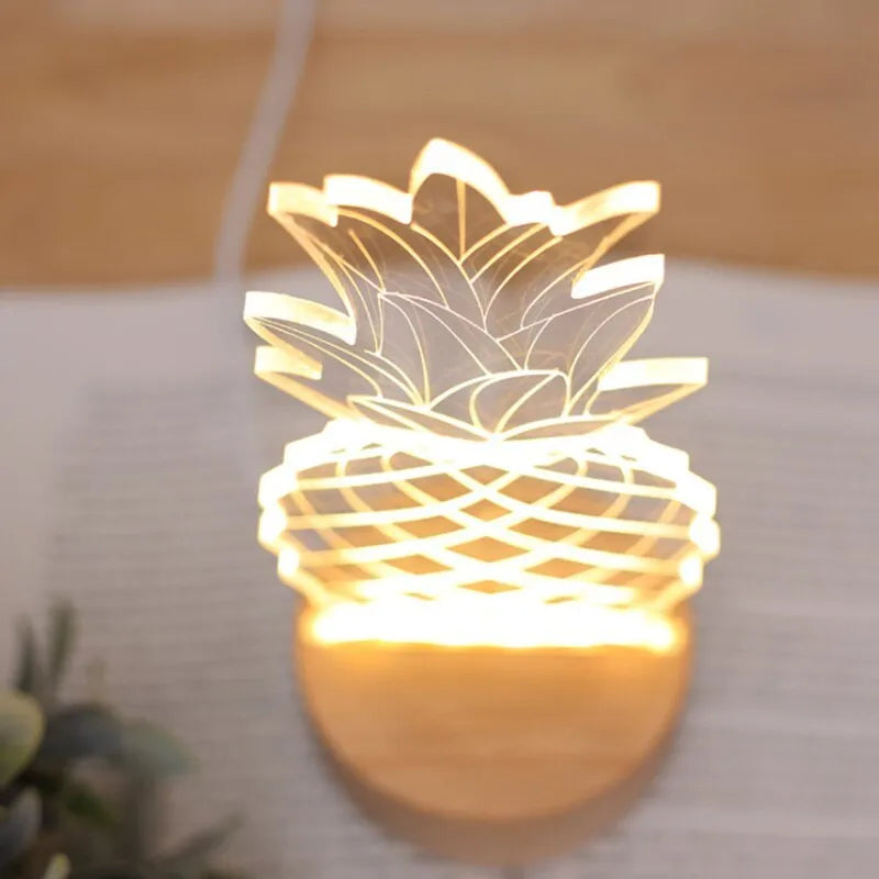 Wood and acrylic pineapple-shaped USB bedside lamp with dimmer switch
