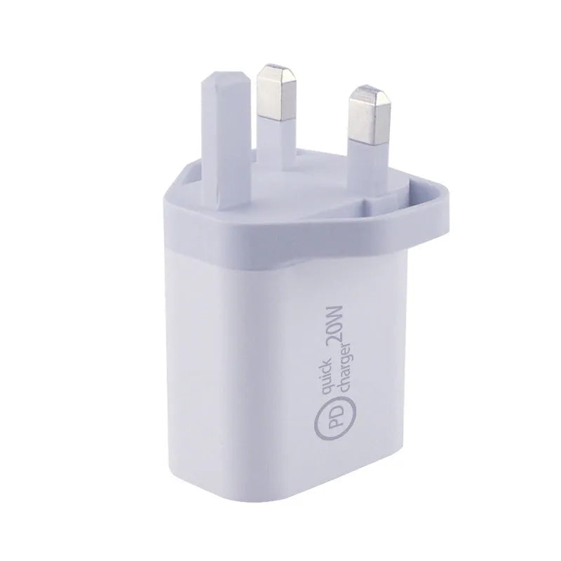 20W PD Type-C USB-C wall charger with 1 metre C-to-C cable in international plug options