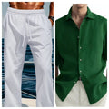 Men's green washed cotton casual cardigan shirt on a hanger