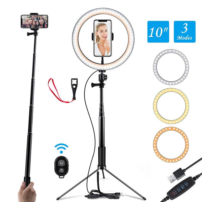 Black aluminium smartphone tripod with five-section legs folded to 45cm