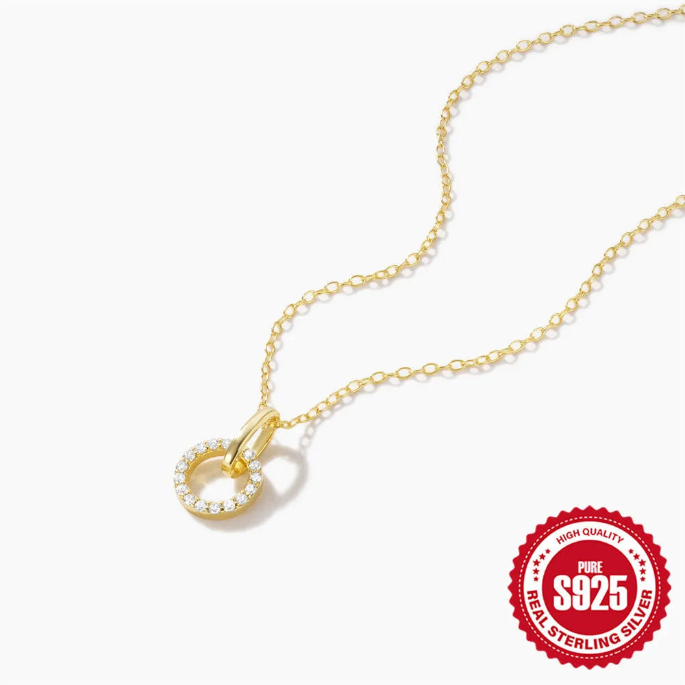 Gold-coloured 925 sterling silver women's clavicle chain with micro inlaid zircon pendant, adjustable from 21cm to 50cm