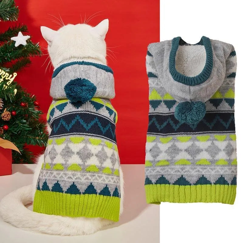Pet sweater with diamond pattern in acrylic material available in blue, green, and pink colours