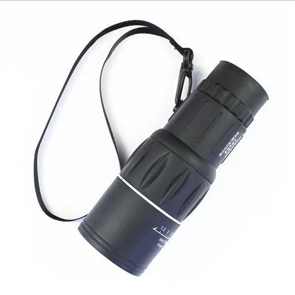 Black 16x52 monocular with 52mm objective lens and eyepiece adjustment