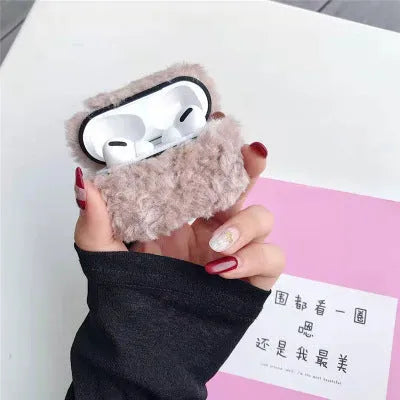 Plush and plastic fall-proof AirPods case cover in khaki green, compatible with AirPods 1 2 3 and Pro 3
