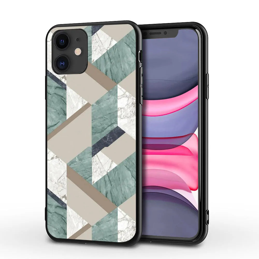 Marble pattern iPhone case with TPU PC construction showing waterproof drop-resistant features