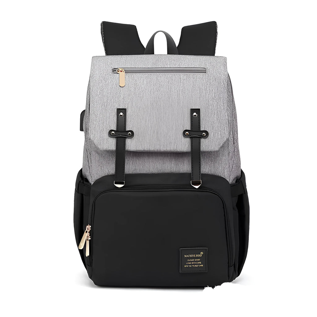 Grey white Oxford fabric mummy bag backpack with stroller hooks and honeycomb back pad for baby travel
