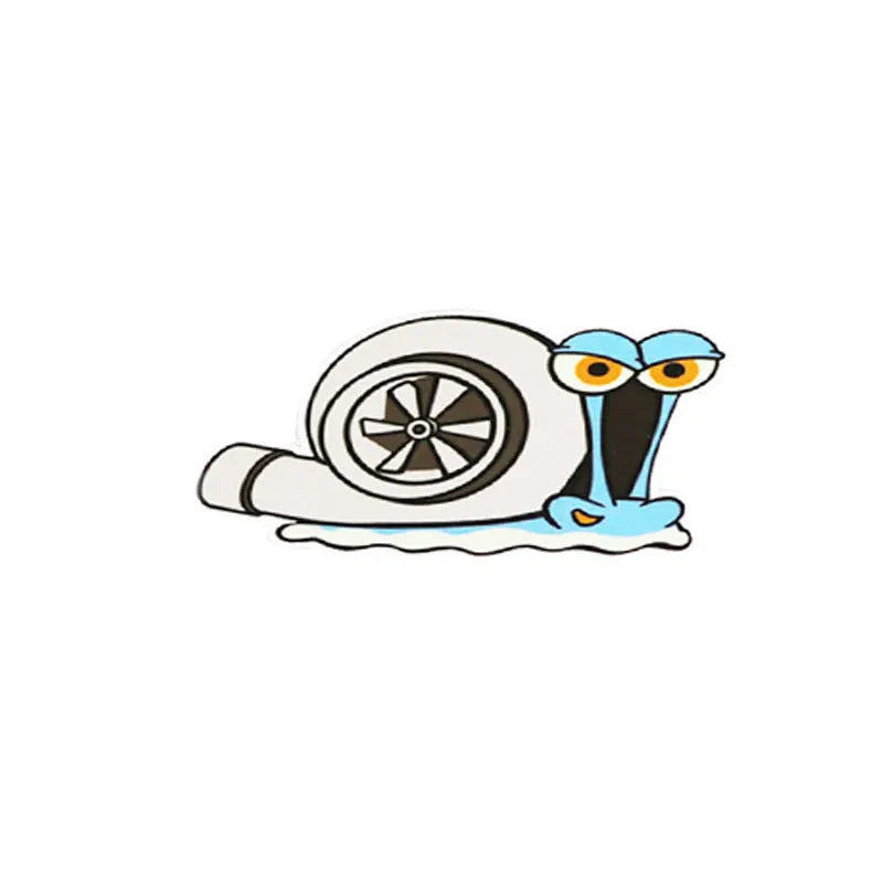 White reflective cartoon snail car sticker measuring 12 by 8 centimetres.
