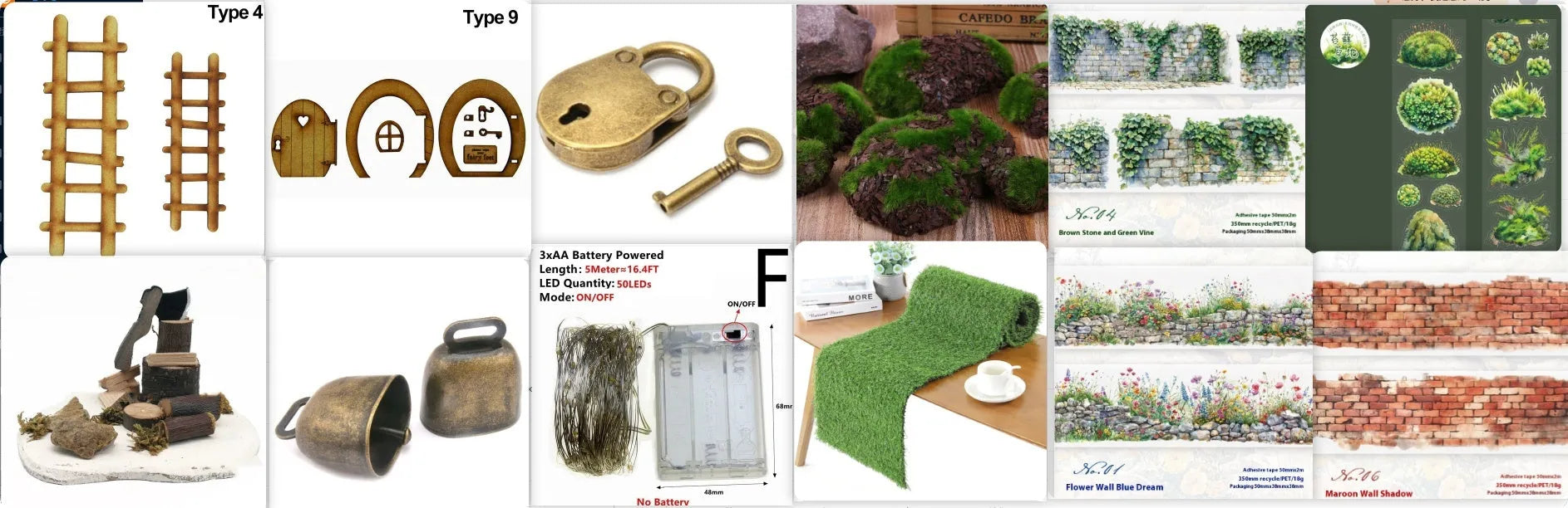 Forest Moss Series DIY decorative stickers roll with PET material, 60mm wide, in woodland colours