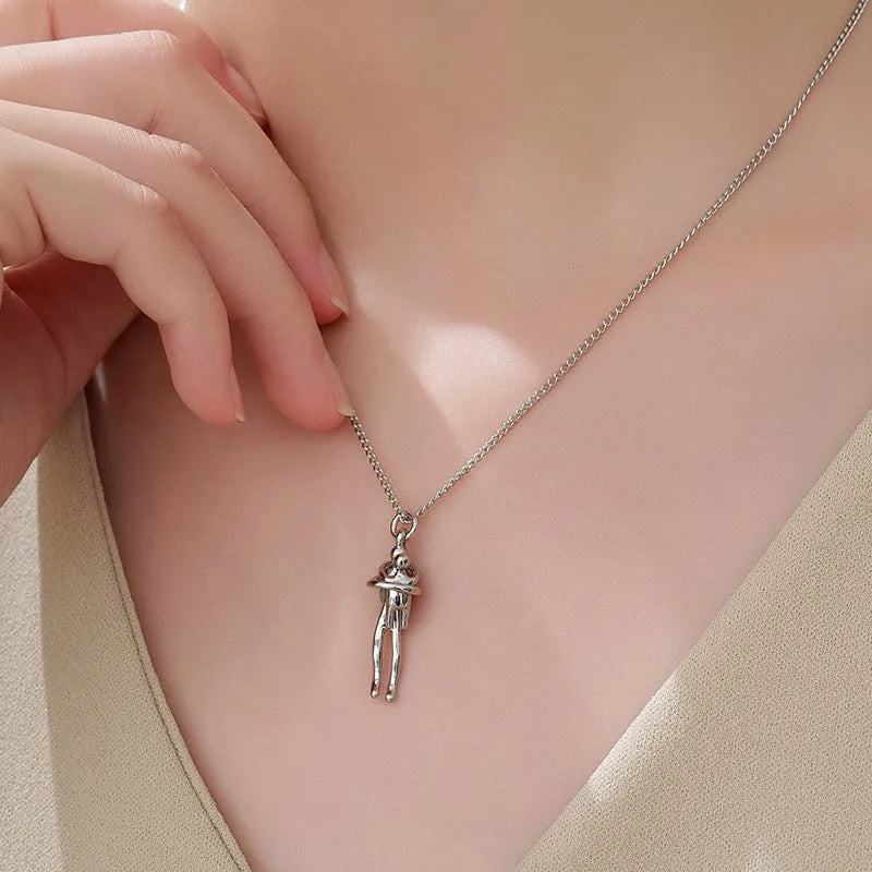 Geometric copper pendant necklace with brass O-link chain in pastoral style, available in gold or silver finish.