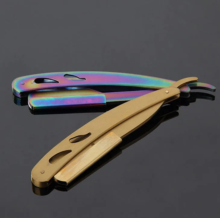 Silver stainless steel straight razor 14cm with 10 steel blades for smooth shaving
