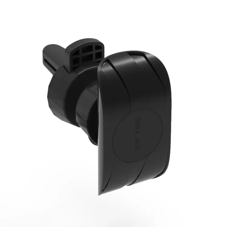 Glory black car phone holder clipped onto a car air vent, holding a mobile phone.