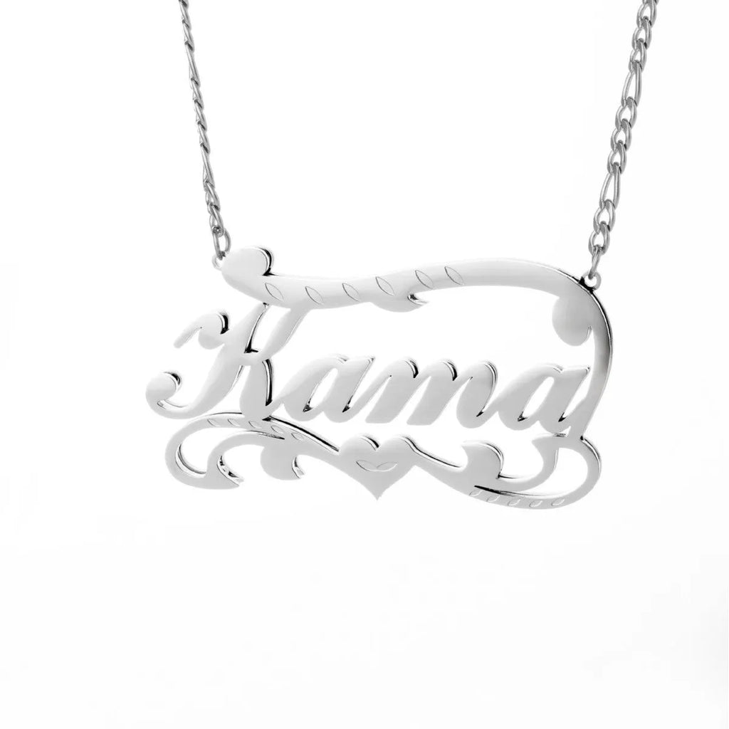 Double-layer wave heart necklace with engraved text in gold or silver stainless steel