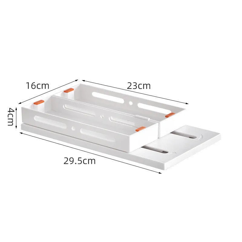 Plastic pull-out spice rack with double layer in milk white for under sink kitchen cabinet storage