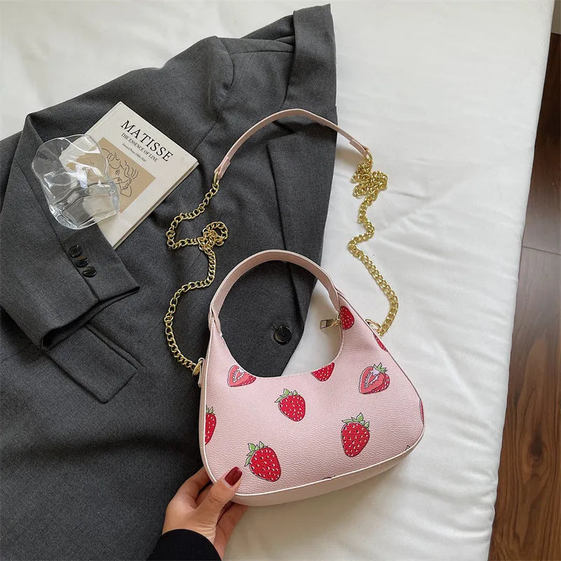 Autumn printed fashion underarm tote bag in beige with stitching details and double shoulder straps