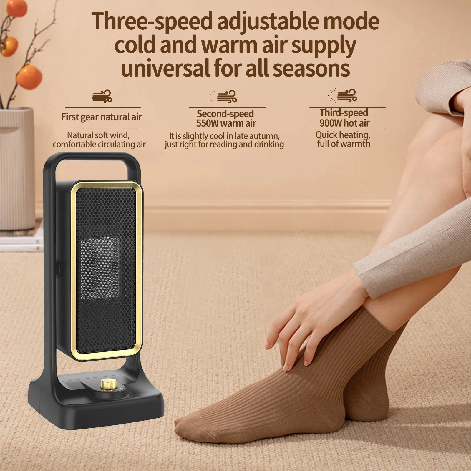 Black HQ-500A desktop PTC ceramic air heater on a table