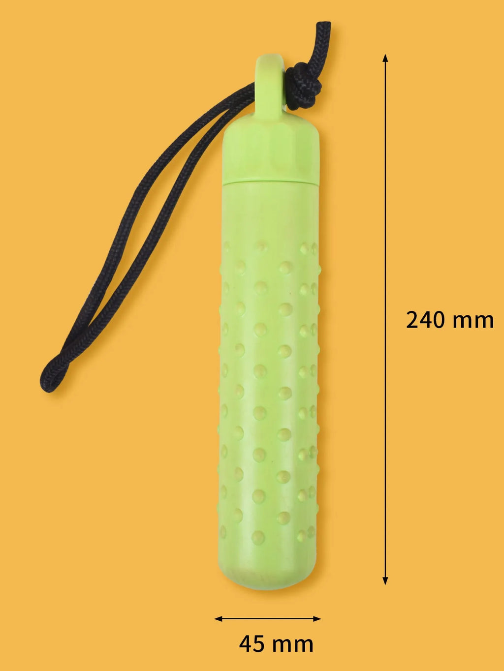 Two floating dog pool toys in red and green with rope handles on a blue background