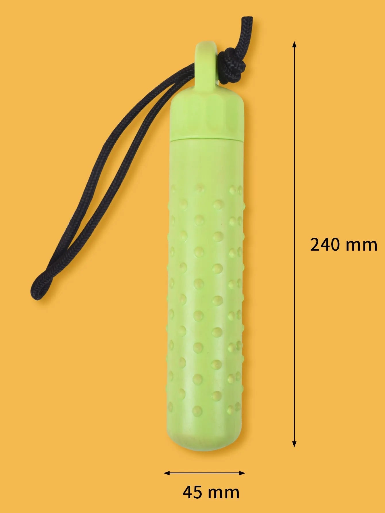 Two floating dog pool toys in red and green with rope handles on a blue background
