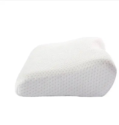 Blue butterfly-shaped cervical memory foam pillow showing contour design for neck support