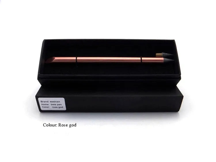 Inkless Metal Pen in silver, gold, rose gold, black, and blue finishes with spare nib and pen bag