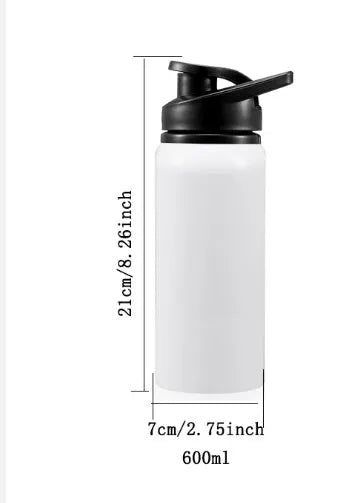 White aluminium sports water bottle for cycling with screw cap in 600ml and 750ml sizes