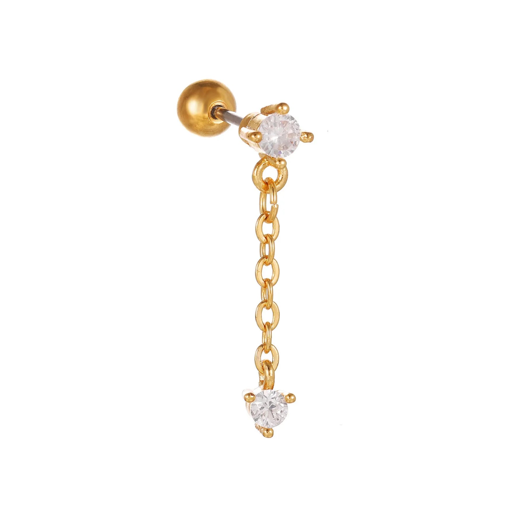 Star moon cubic zirconia pendant cartilage earring chain hoop in copper with gold finish