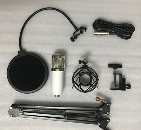 BM800 capacitance microphone set with cantilever bracket spray net metal shock mount white for computer recording