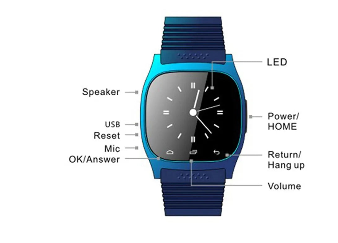 Smart Bluetooth sports watch in black, white, or blue colour with cross-platform iOS and Android compatibility