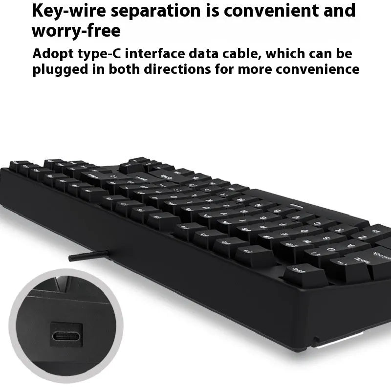 87-key wired mechanical keyboard with two-tone keycaps, shown with switch puller and cleaning brush