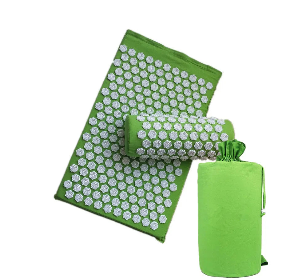 Lotus acupressure massage cushion and mat set in cotton with storage bag
