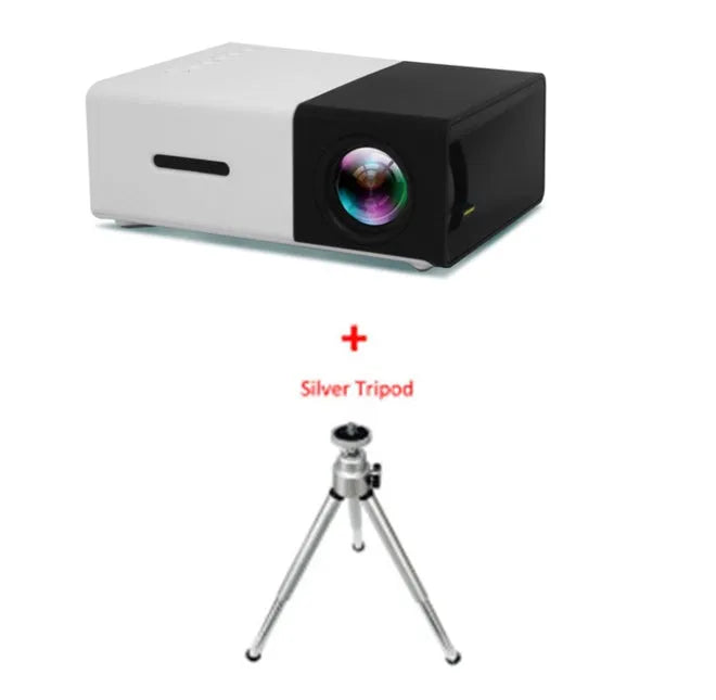 Yellow 1080p LED mini projector YG-300 with HDMI, USB, and TF card slots for portable home cinema
