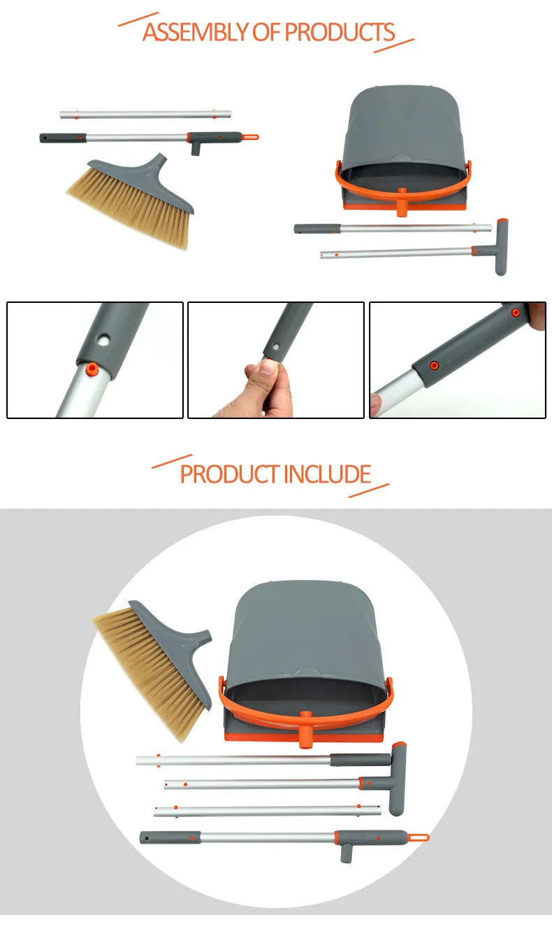 Foldable broom dustpan and bucket cleaning set in upgrade colour on floor