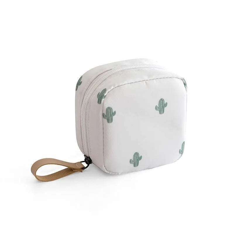 Cube-shaped cloth makeup storage bag in blue, pink, white, and white pink colour options