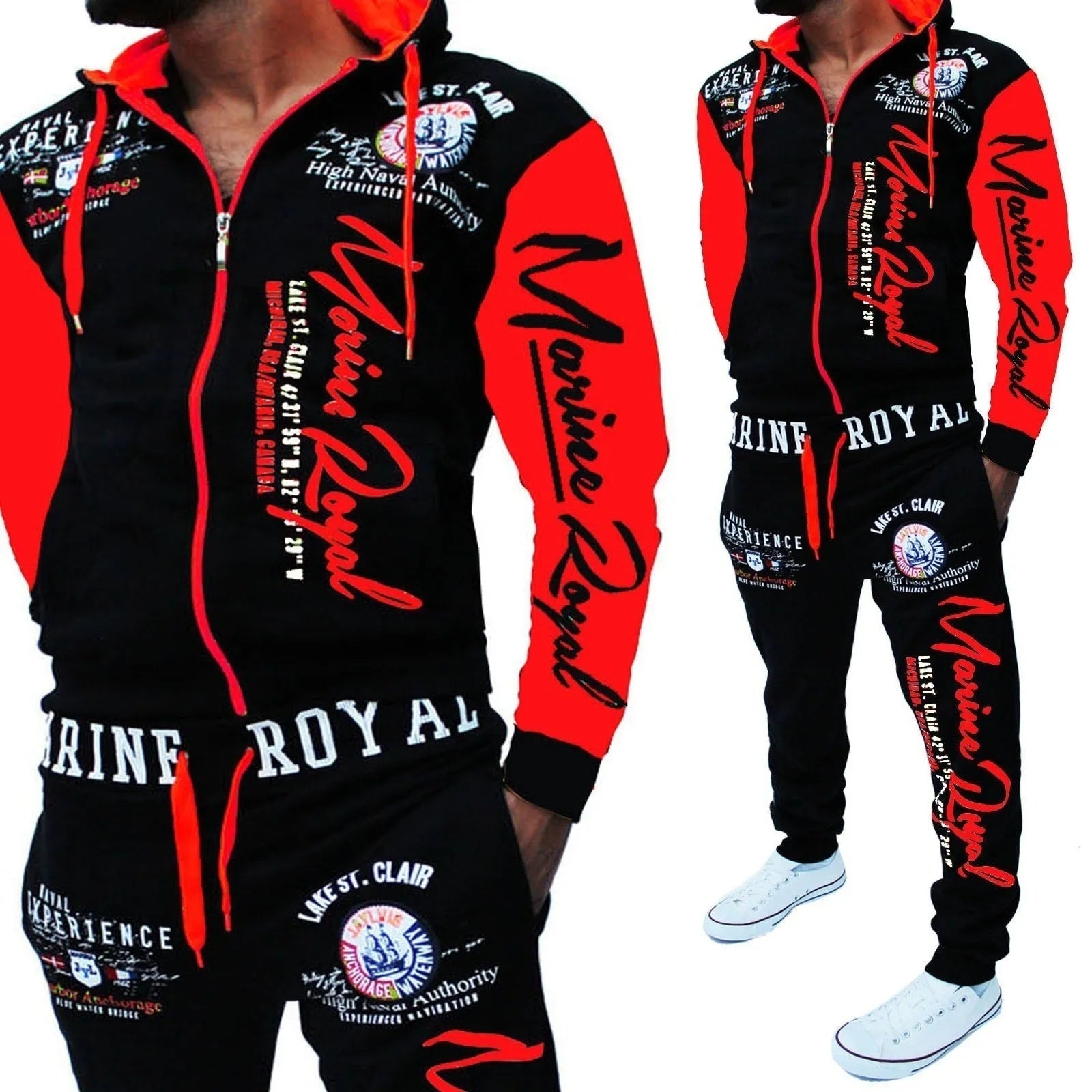Men's polyester tracksuit set with zipper top and matching pants in green colour